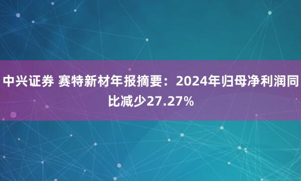 中兴证券 赛特新材年报摘要：2024年归母净利润同比减少27.27%